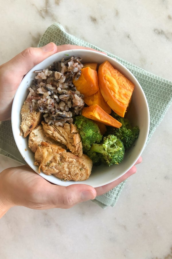Healthy Bowl with Chicken, Vegetables, and Wild Rice